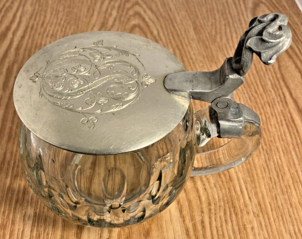 Antique  Art Nouveau, Glass Lidded, Beer Cup, 0.25L GERMANY, 1900s
