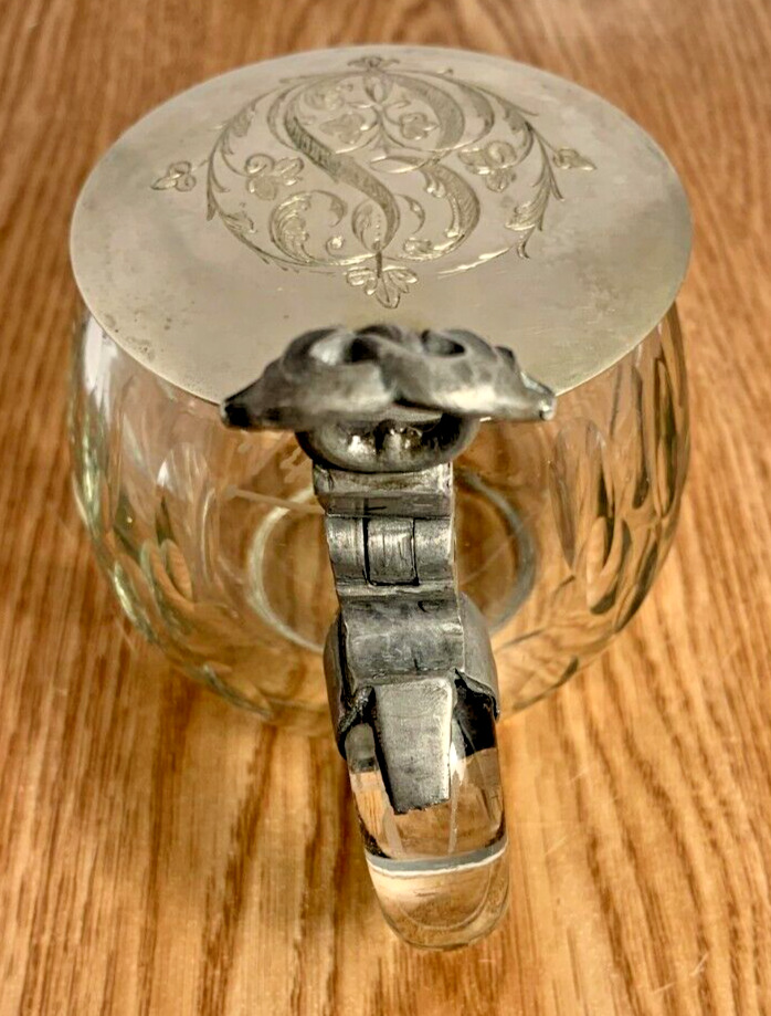 Antique  Art Nouveau, Glass Lidded, Beer Cup, 0.25L GERMANY, 1900s
