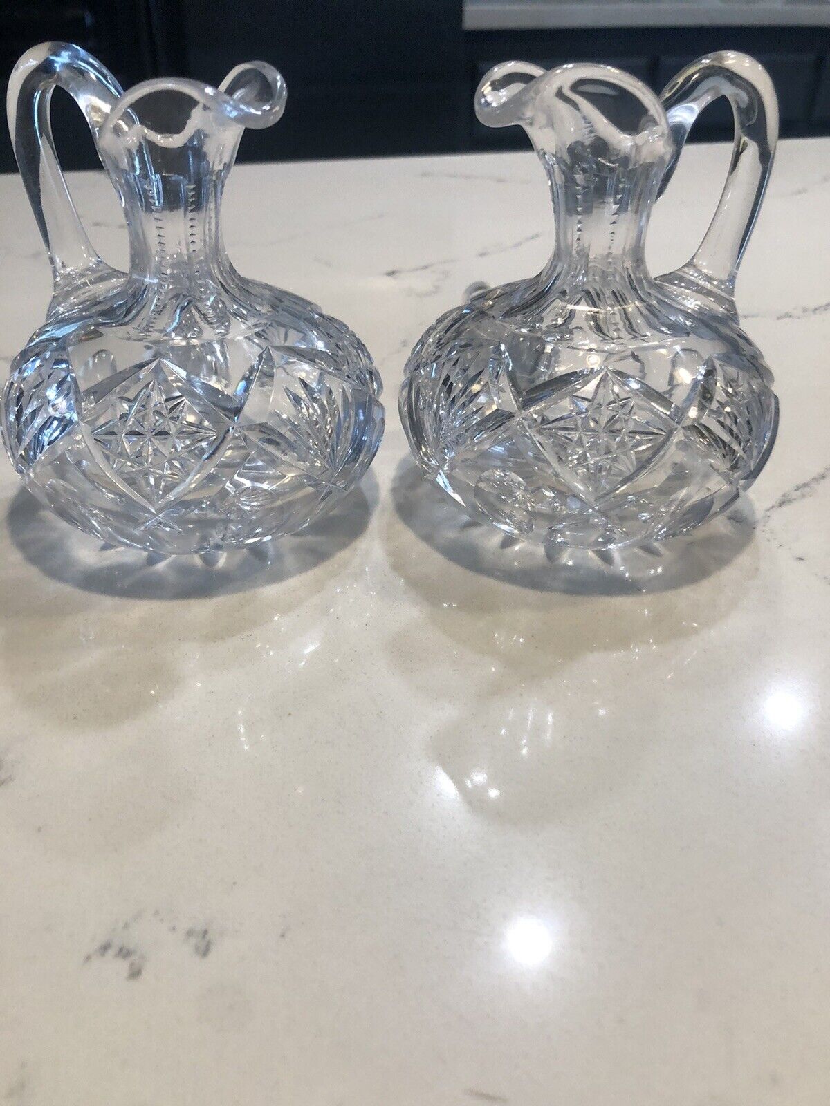 Antique Brilliant Cut Glass Oil & Vinegar Cruet Early 1900's Libbey Stamp