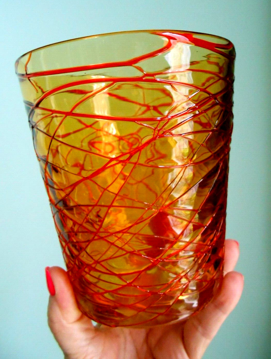 DURAND Threaded Amber Art Glass Champagne Wine Cooler c1900’s Tiffany Quezal Era