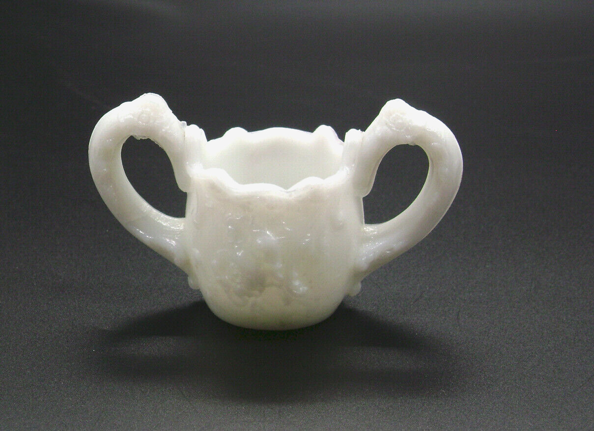 Antique Childrens Glassware 1900's Milk Glass Wild Rose Sugar Bowl