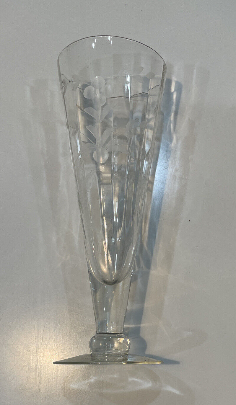 2 Tall Vintage  1900's Daisy Etched Crystal Sherbet/Champagne Goblet -Excellent