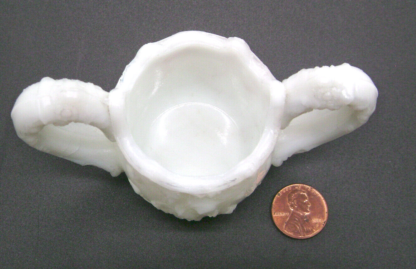 Antique Childrens Glassware 1900's Milk Glass Wild Rose Sugar Bowl