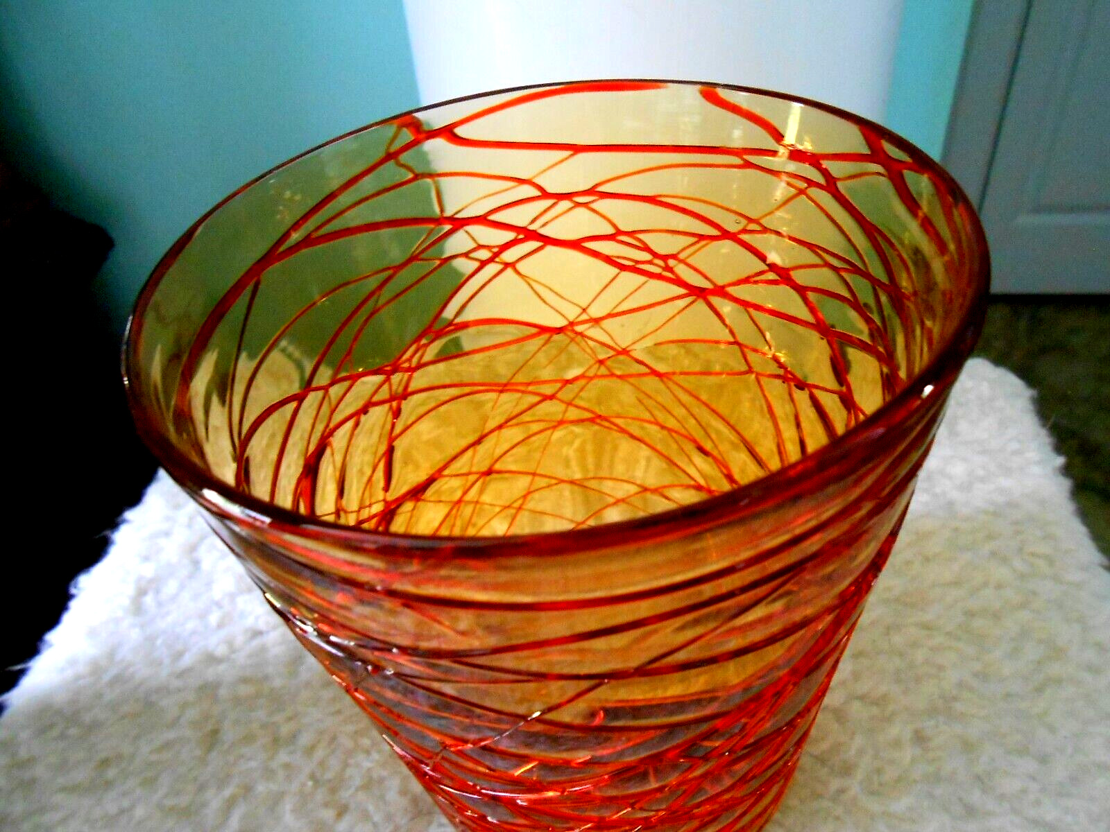 DURAND Threaded Amber Art Glass Champagne Wine Cooler c1900’s Tiffany Quezal Era
