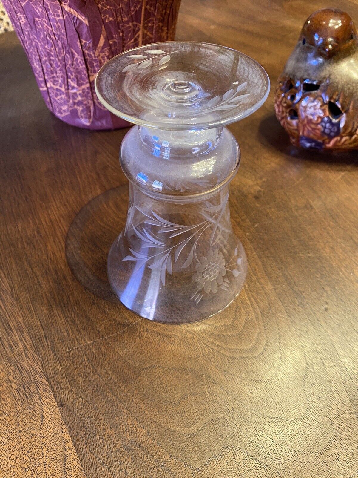 Set Of 6 Etched Goblet Glass 5.5” Tall Antique Mid 1900s