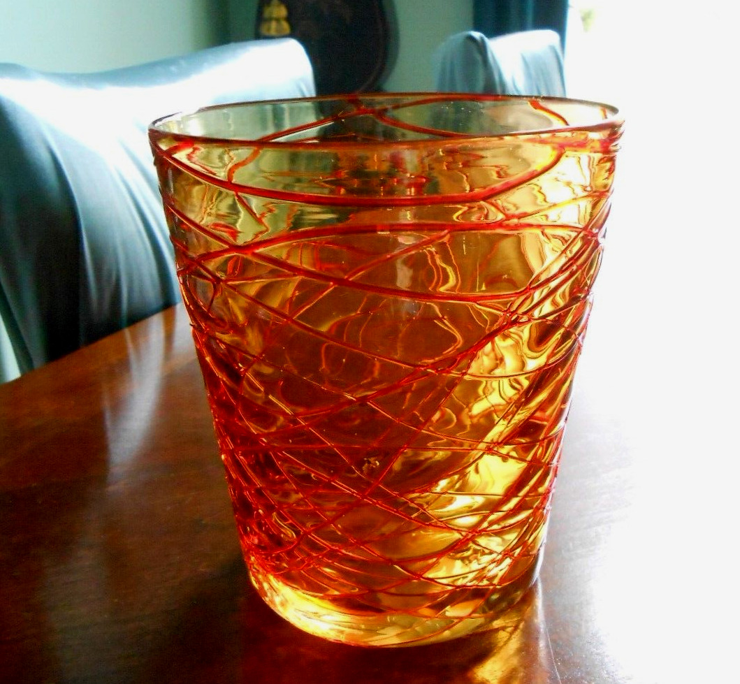 DURAND Threaded Amber Art Glass Champagne Wine Cooler c1900’s Tiffany Quezal Era