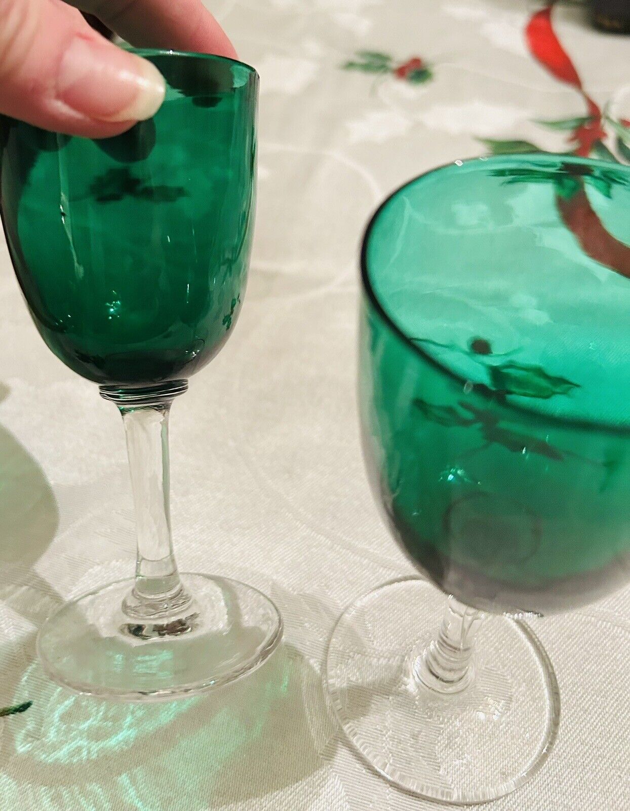 Antique￼1900’s  Hand Blown Green  (Bristol Sherry Glasses)