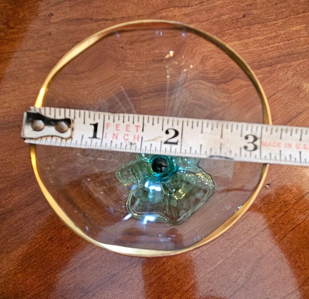Theresienthal Moser Flower Goblet Blue Green Gold Ribbed Stem Signed