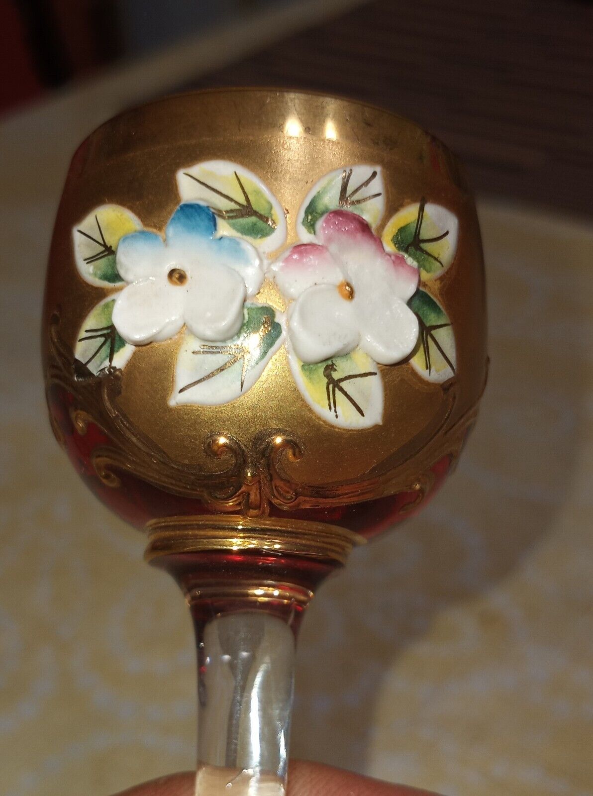 antique Bohemian Glass Cranberry wine set circa 1900s. Perfect condition