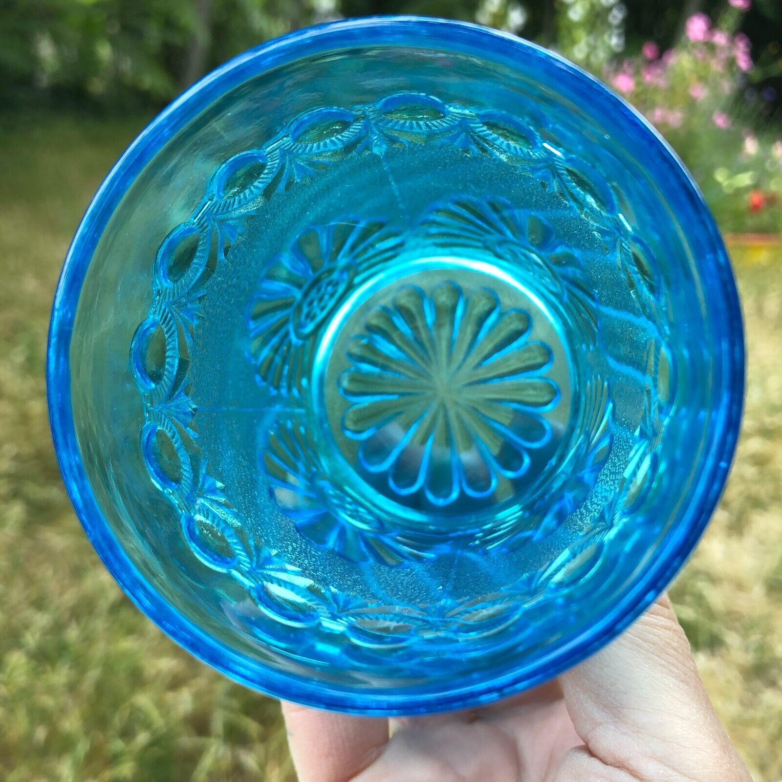 Shell and Jewel Flat Tumbler 3.75" Sapphire Blue Westmoreland Late 1800's