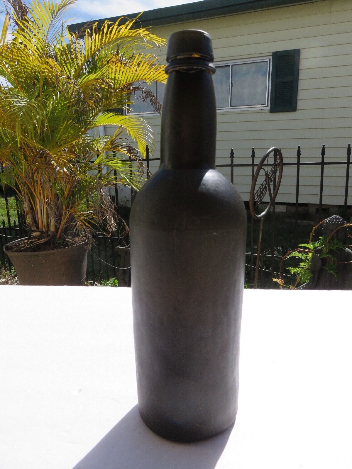 1800’s Black Glass/Dark Green 11” Whiskey Bottle 3 Pc. Mold, Applied Lip