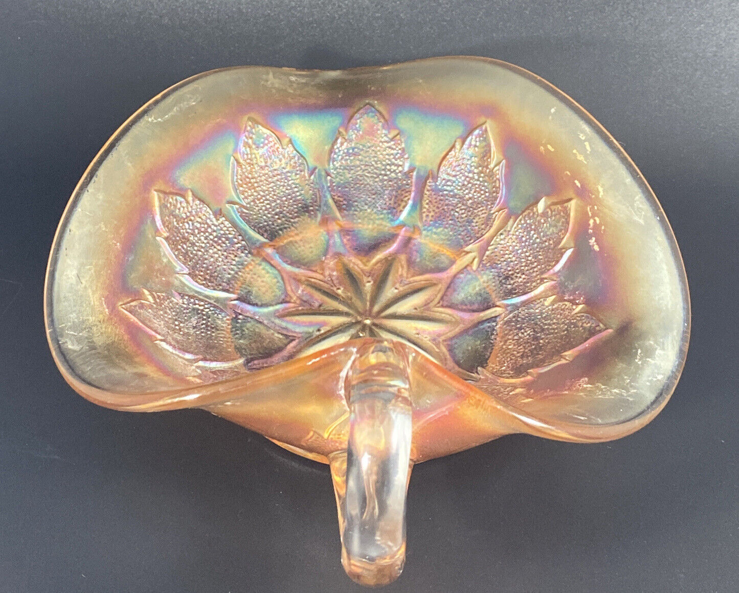 Vtg Dugan Marigold Carnival Glass Windflower Sauce Gravy Boat Early 1900's