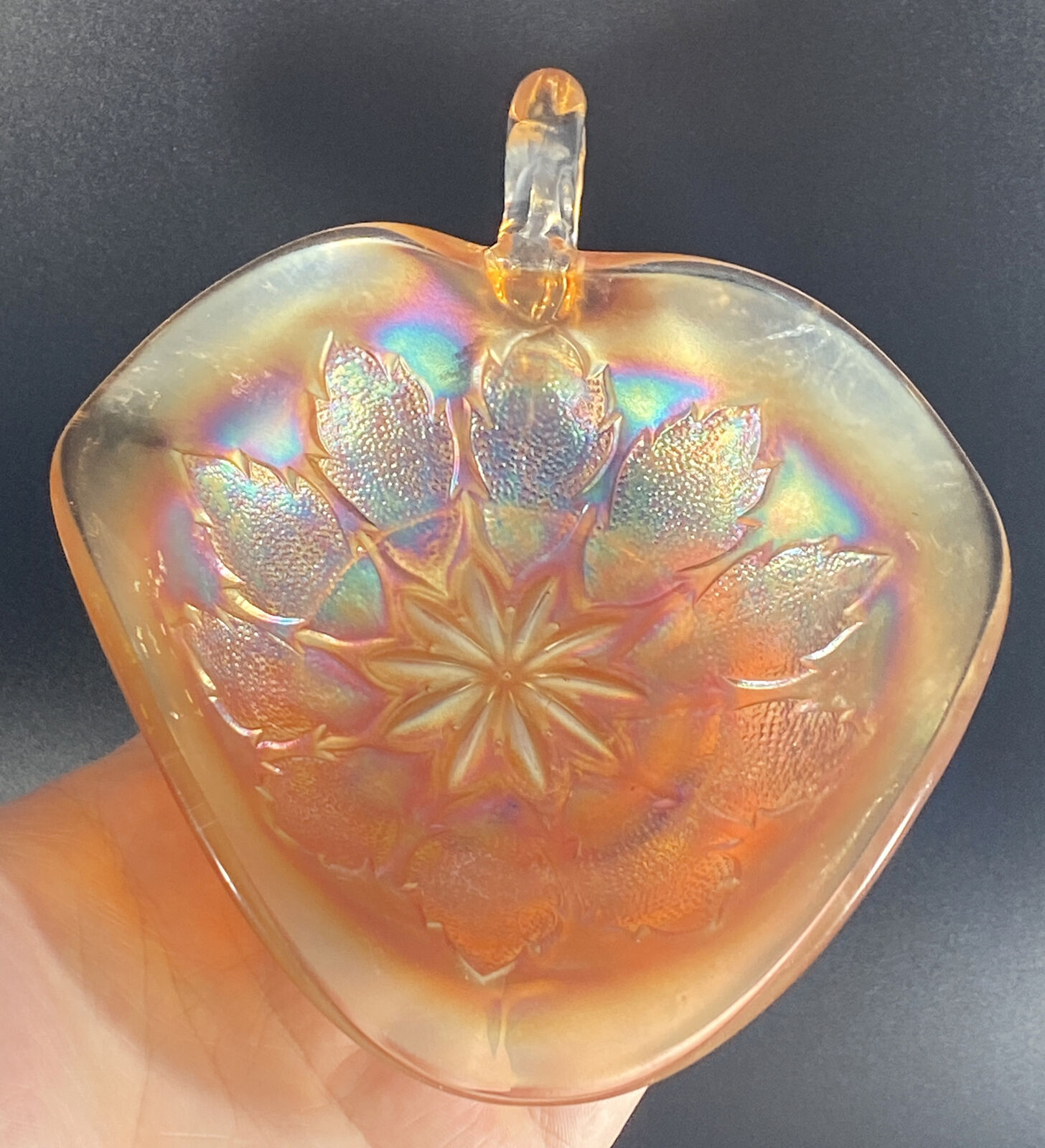 Vtg Dugan Marigold Carnival Glass Windflower Sauce Gravy Boat Early 1900's