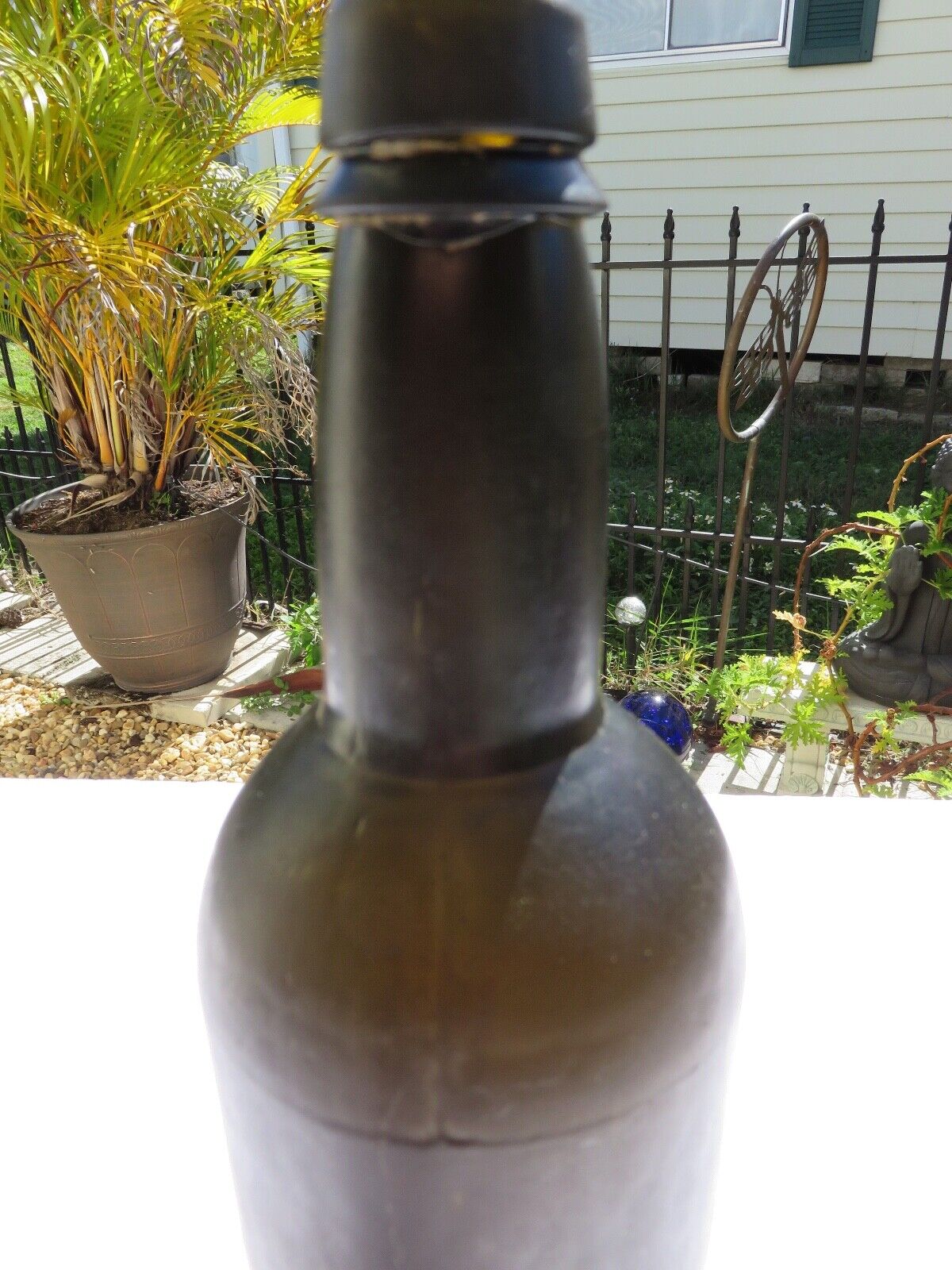 1800’s Black Glass/Dark Green 11” Whiskey Bottle 3 Pc. Mold, Applied Lip