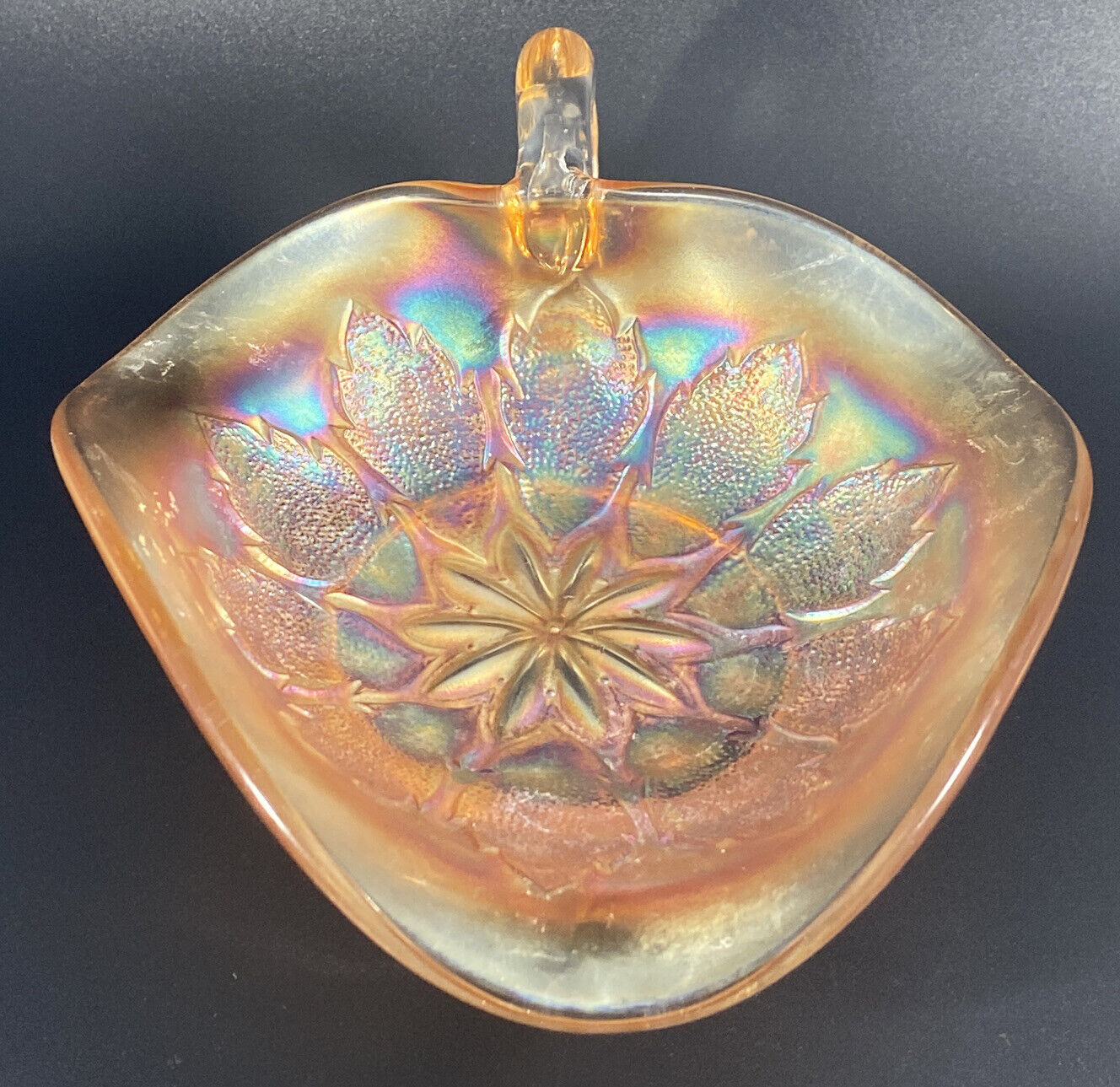 Vtg Dugan Marigold Carnival Glass Windflower Sauce Gravy Boat Early 1900's