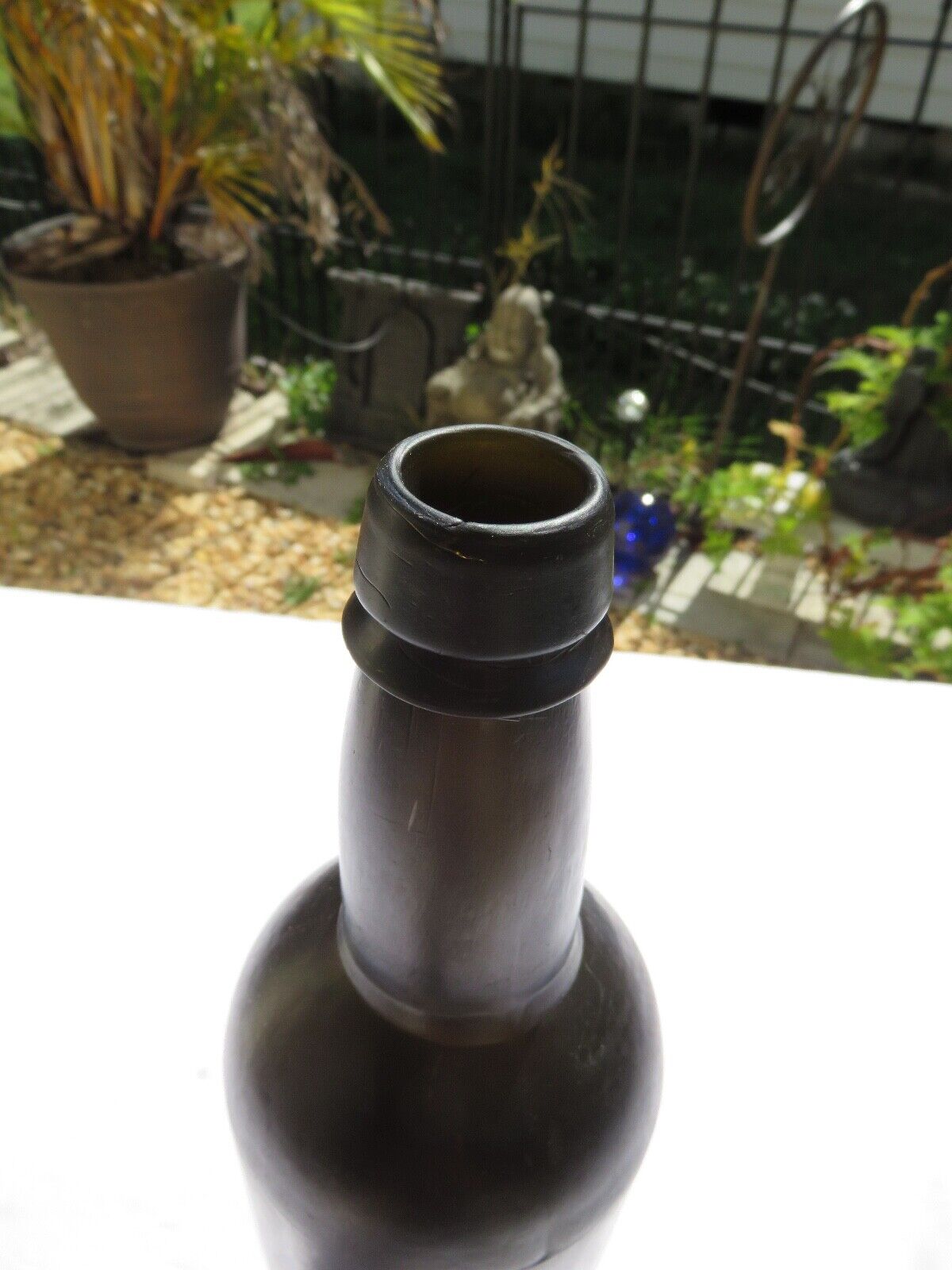1800’s Black Glass/Dark Green 11” Whiskey Bottle 3 Pc. Mold, Applied Lip