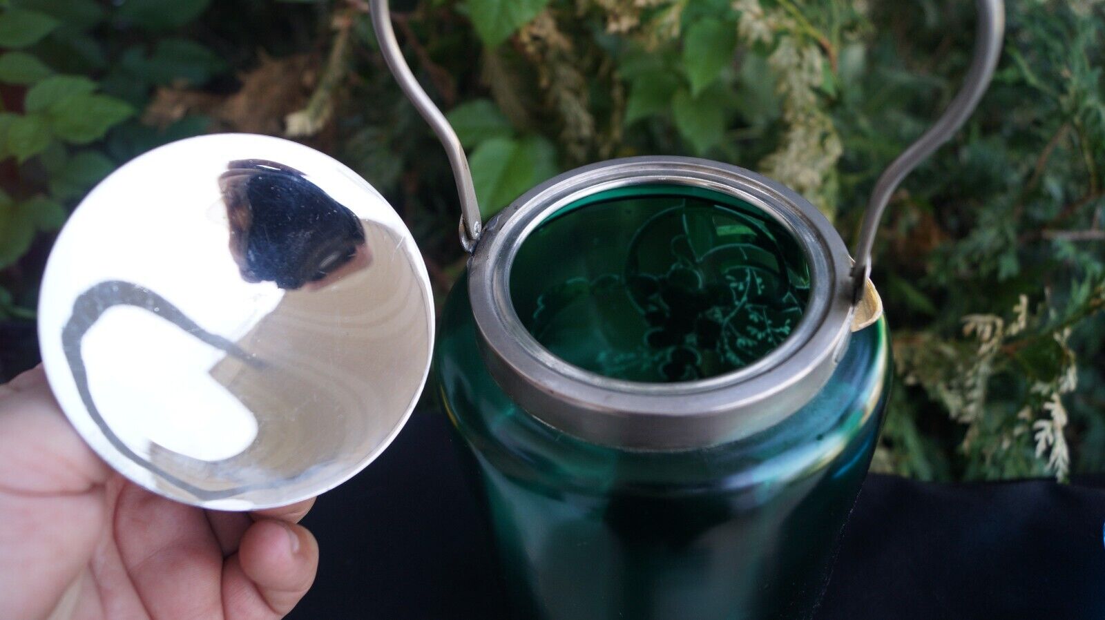 Antique 1900 Victorian Art Nouveau Art Glass Green Biscuit Jar / Pickle Castor