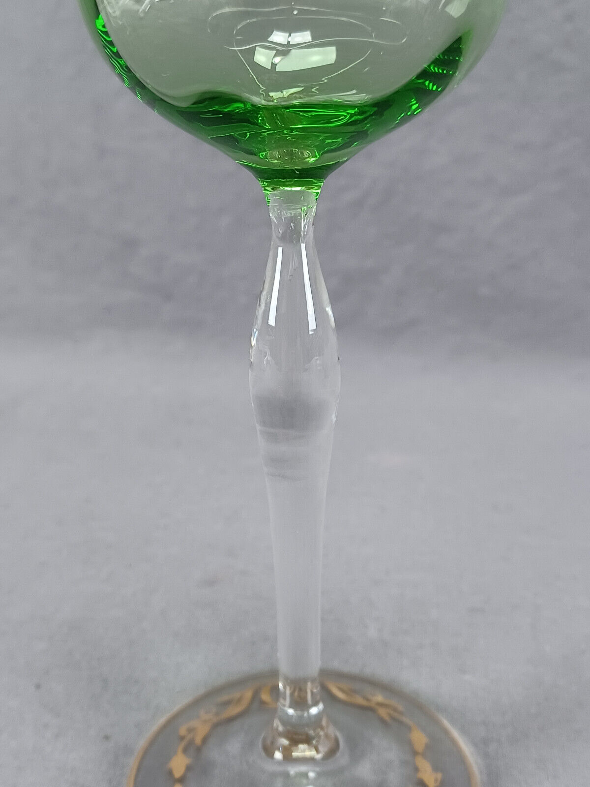 Bohemian Josephinenhutte Raised Gold Art Nouveau Floral Green Hock Wine Glass