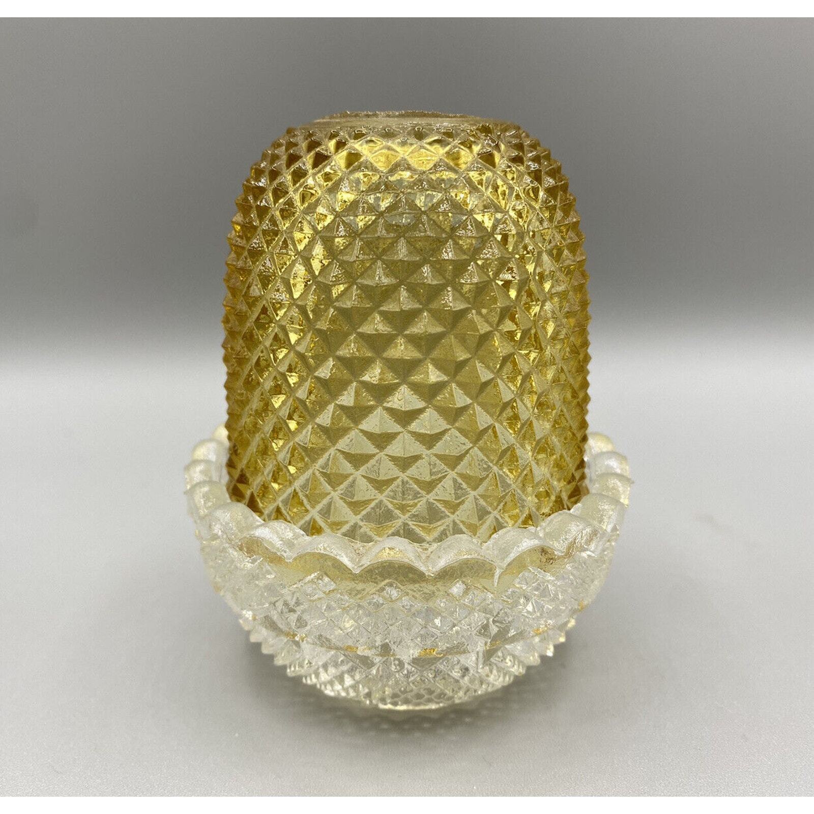Antique Cricklite S Clarke Pyramid Glass Fairy Lamp Yellow Diamond Point 1800s