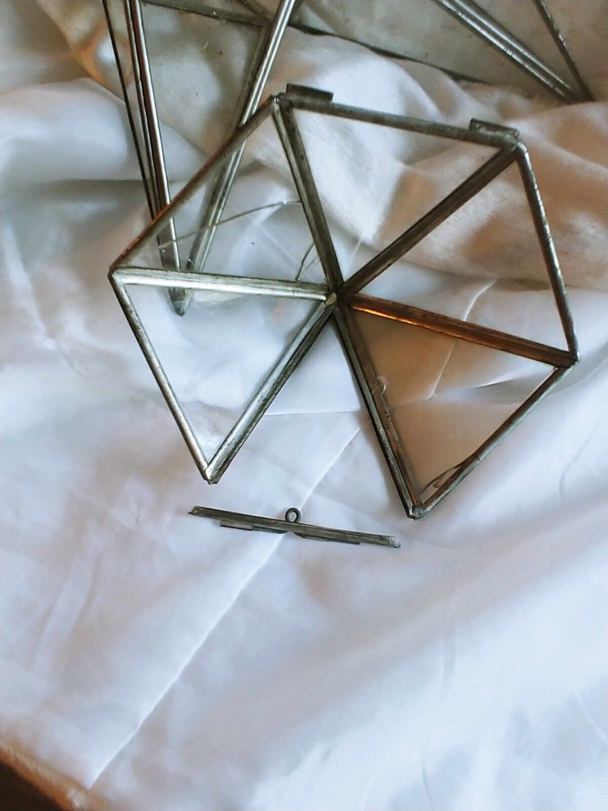 Pair Of Antique Moravian Star Tin And Glass Star Light Fixture Early 1900s