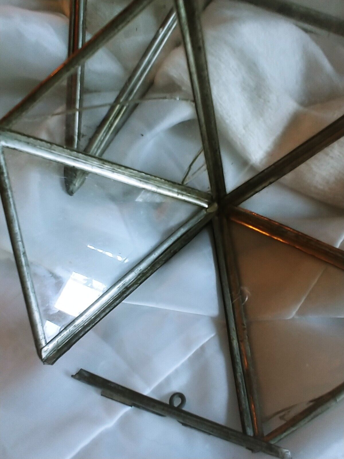 Pair Of Antique Moravian Star Tin And Glass Star Light Fixture Early 1900s