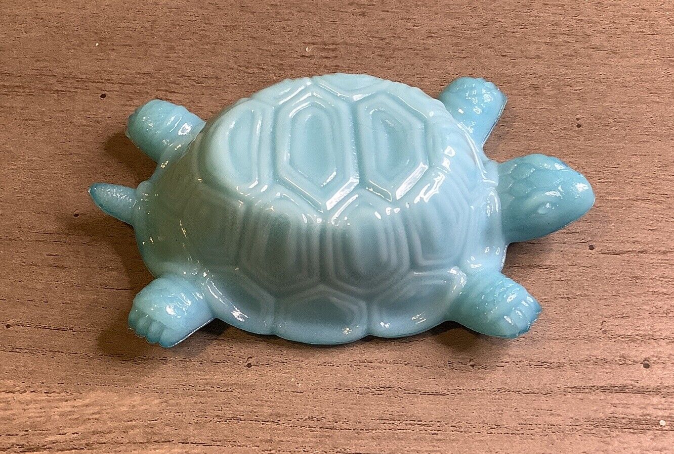 Early 1900S Vallerysthal Blue Milk Glass Turtle Open Salt Dip sits Upside Down