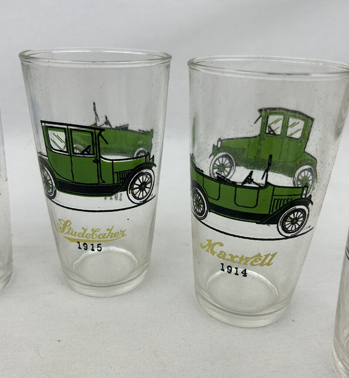 NEW Vtg HAZEL ATLAS 1900's Antique Car Drinking Glasses Tumbler Set Of 8 Org Box