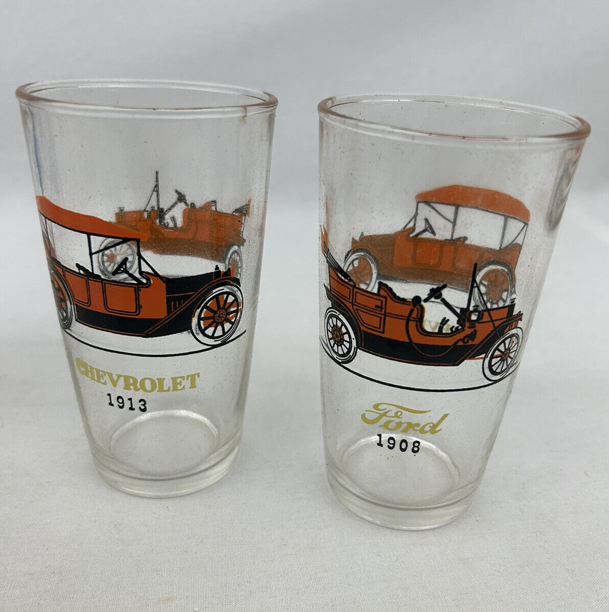 NEW Vtg HAZEL ATLAS 1900's Antique Car Drinking Glasses Tumbler Set Of 8 Org Box