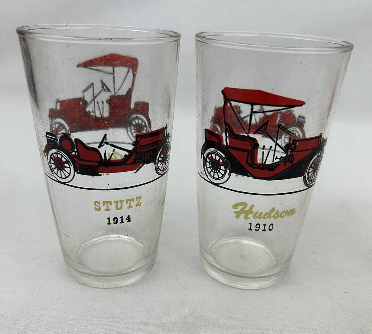 NEW Vtg HAZEL ATLAS 1900's Antique Car Drinking Glasses Tumbler Set Of 8 Org Box
