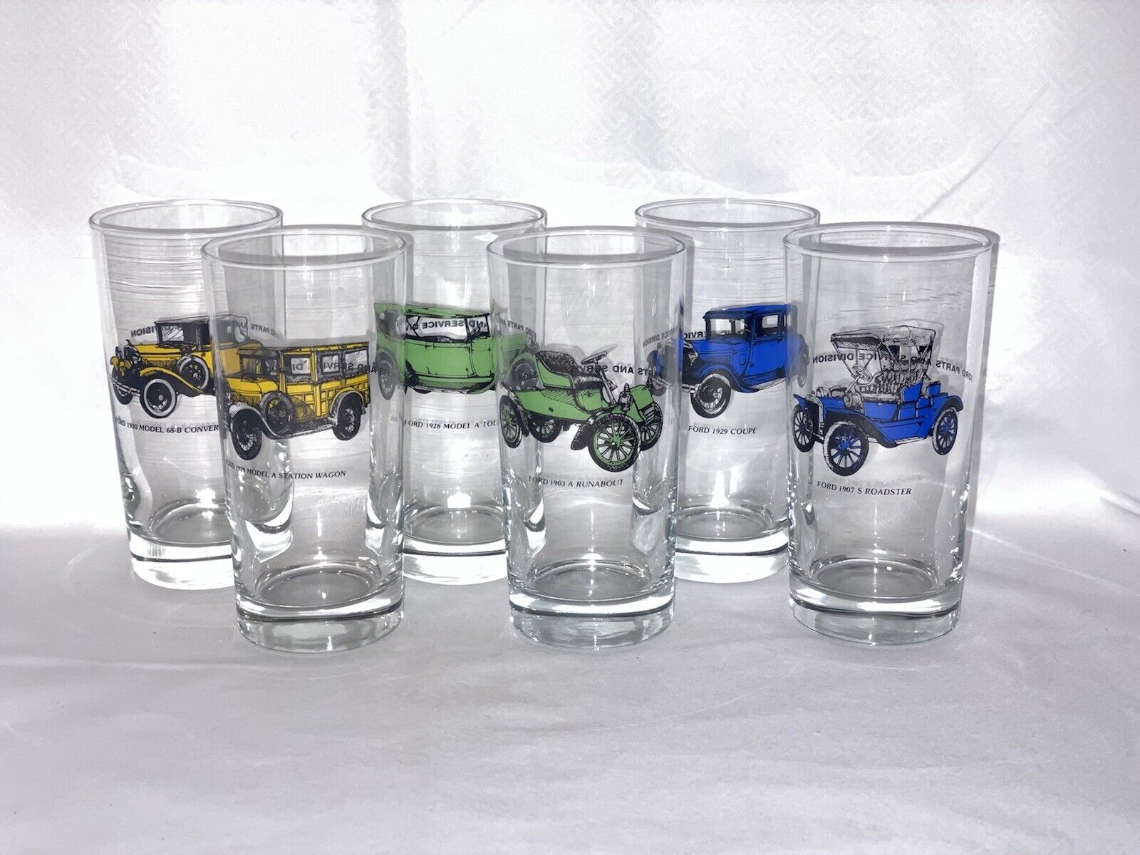 Ford Classic Cars 1900s-1930s Glassware Set of 6 Ford Parts and Motor Division