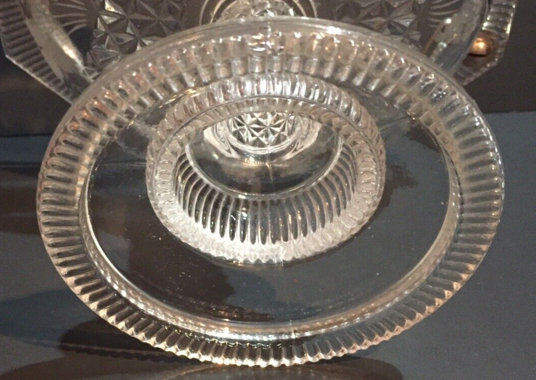 Antique Etched Elegant Glassware Open Compote Bowl Metal Handle Early 1900s