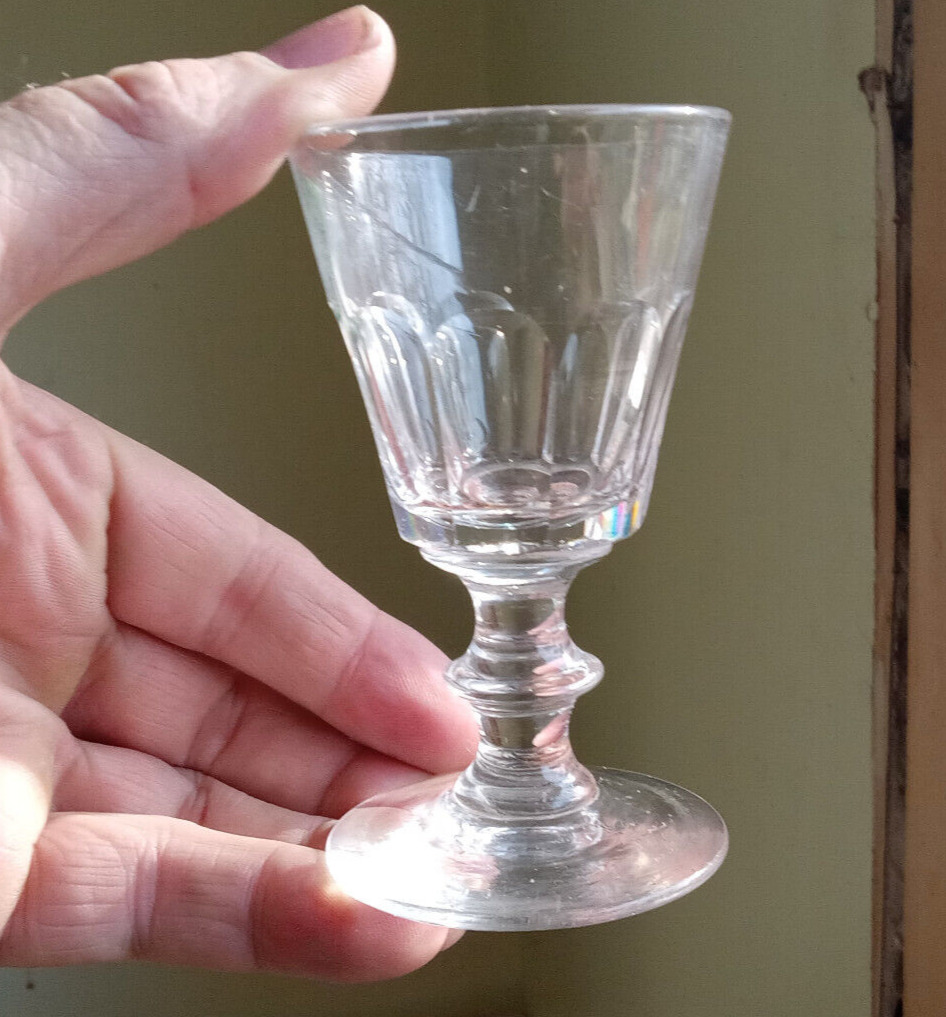 EARLY 1800s MATCHING SET OF 4 CUT GLASS 9 PANEL WINE GLASSES GROUND PONTIL MINT!