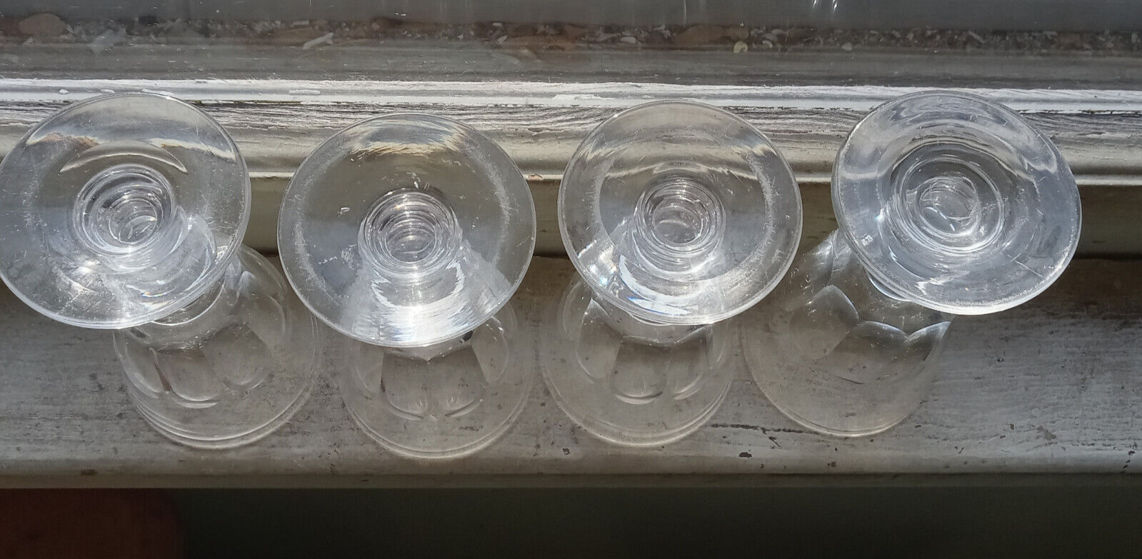 EARLY 1800s MATCHING SET OF 4 CUT GLASS 9 PANEL WINE GLASSES GROUND PONTIL MINT!