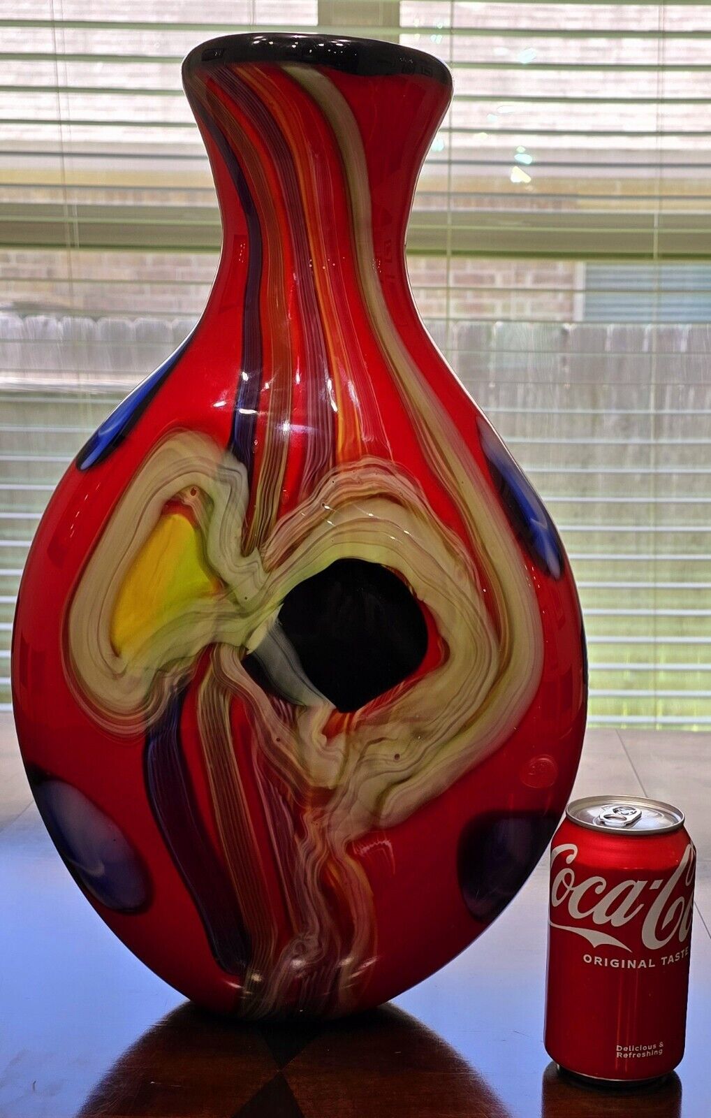 SALVADORE STUDIO MURANO GLASS VASE MULTICOLOR HAND BLOWN NEARLY 18" TALL! HEAVY!