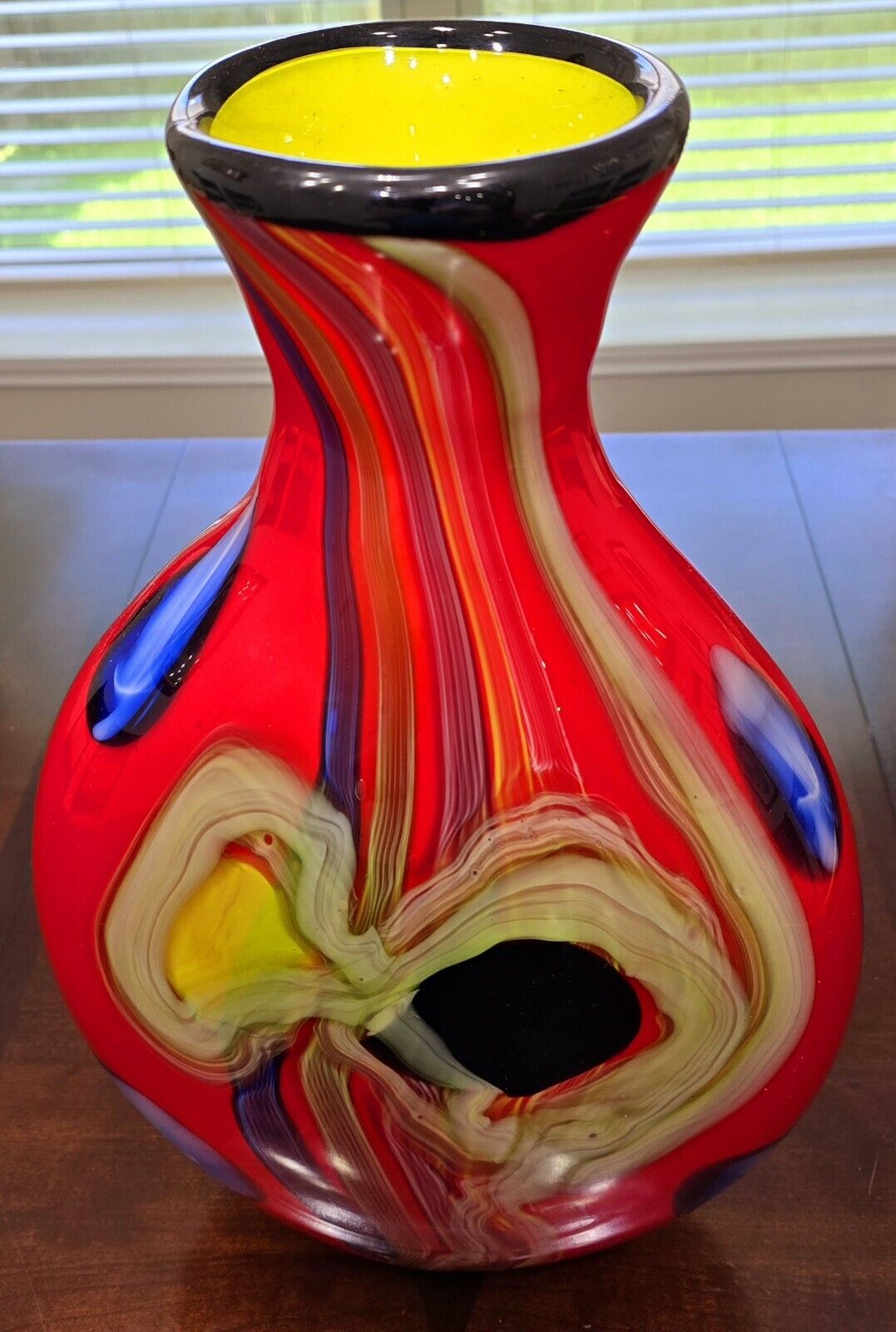 SALVADORE STUDIO MURANO GLASS VASE MULTICOLOR HAND BLOWN NEARLY 18" TALL! HEAVY!