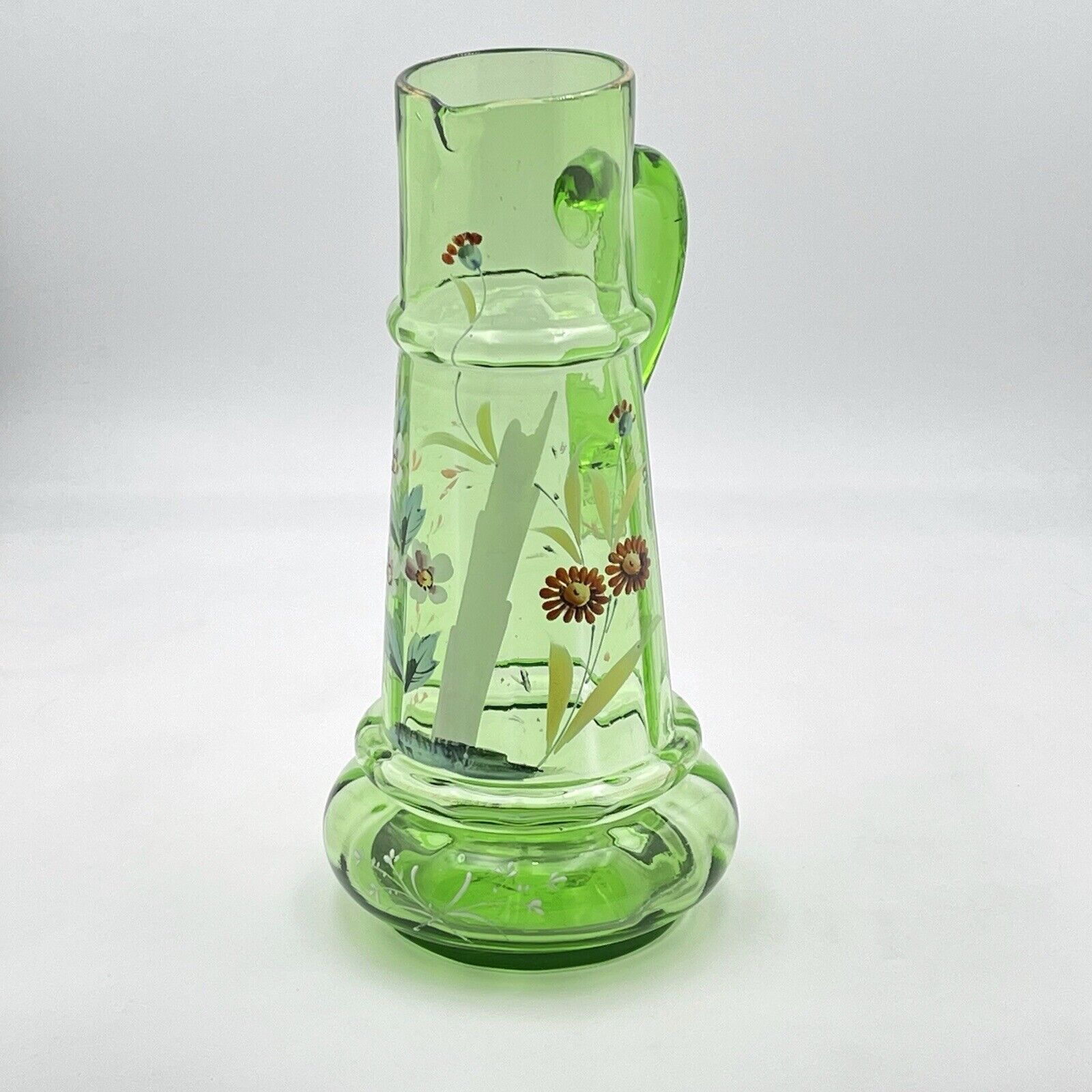 Very Large Serving Pitcher Glass Enamel Painted Bohemian 1900 3 Glasses Floral 