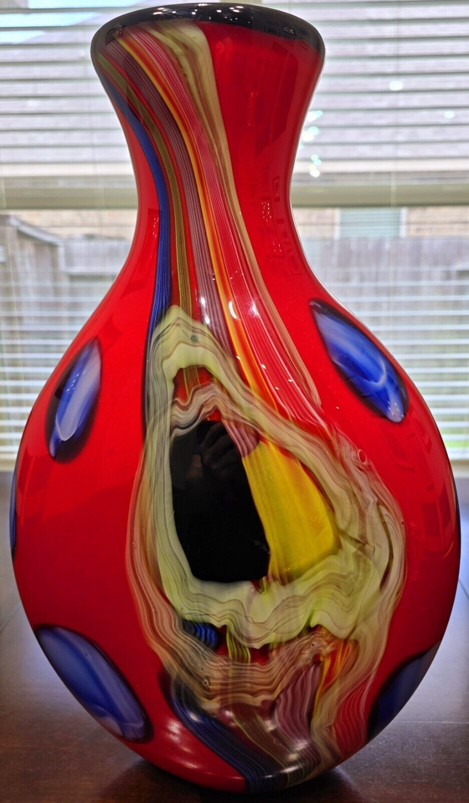 SALVADORE STUDIO MURANO GLASS VASE MULTICOLOR HAND BLOWN NEARLY 18" TALL! HEAVY!