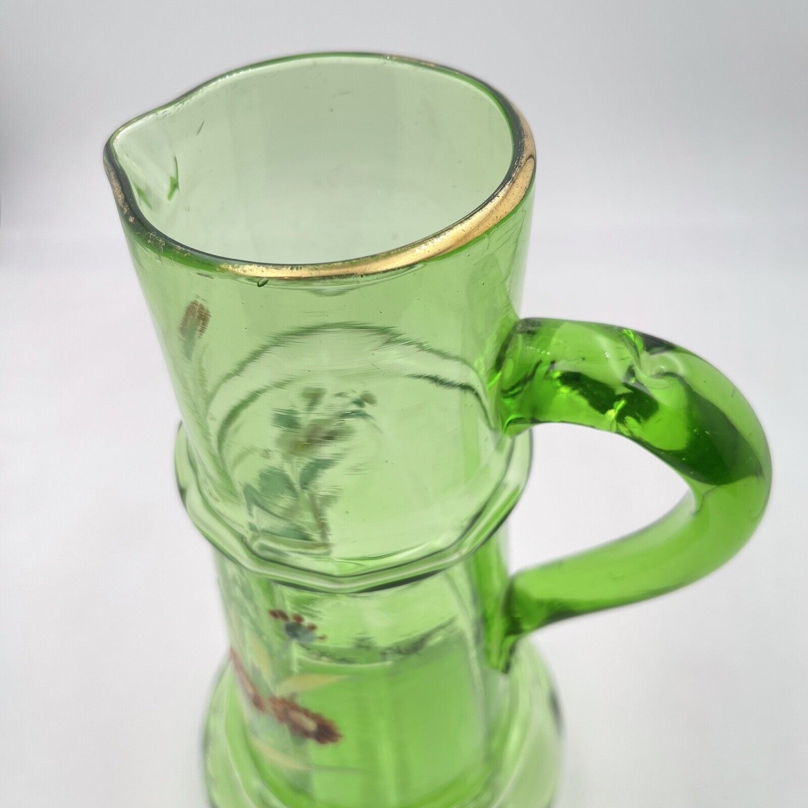 Very Large Serving Pitcher Glass Enamel Painted Bohemian 1900 3 Glasses Floral 