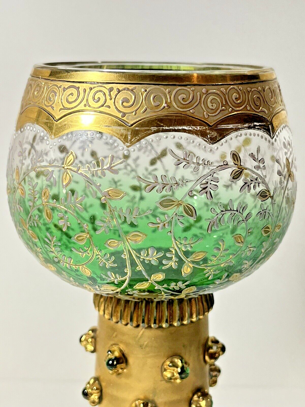 Moser Green Goblet/Chalice With Gold Accent 1900's Czech Republic Bohemia   ML