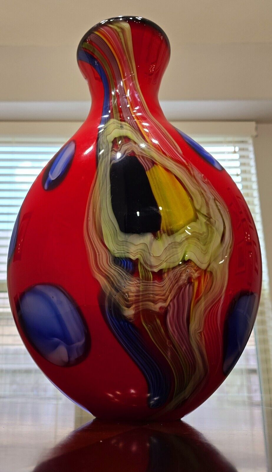 SALVADORE STUDIO MURANO GLASS VASE MULTICOLOR HAND BLOWN NEARLY 18" TALL! HEAVY!