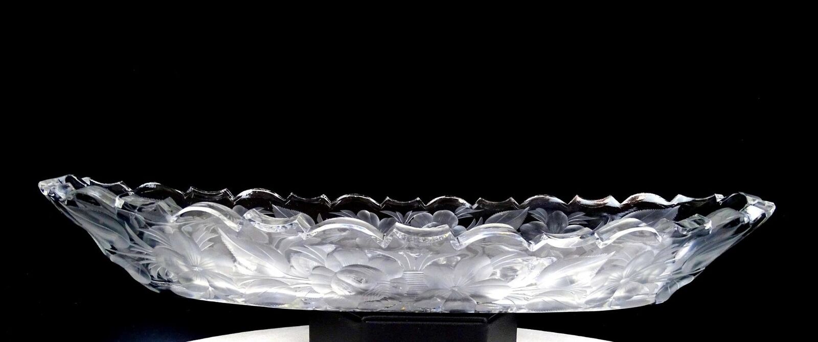 STERLING CUT GLASS CO. REGAL PATTERN ETCHED FLORAL 12 3/4" CELERY DISH 1900's