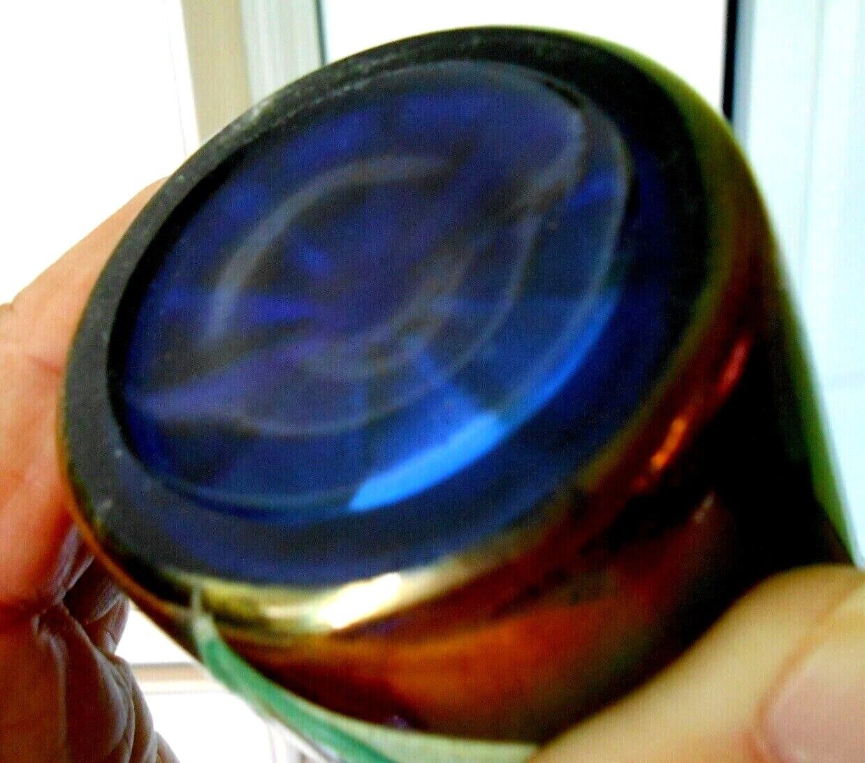 FENTON Prism Band Blue Crocus Tumbler Carnival Glass Iridescent early 1900s