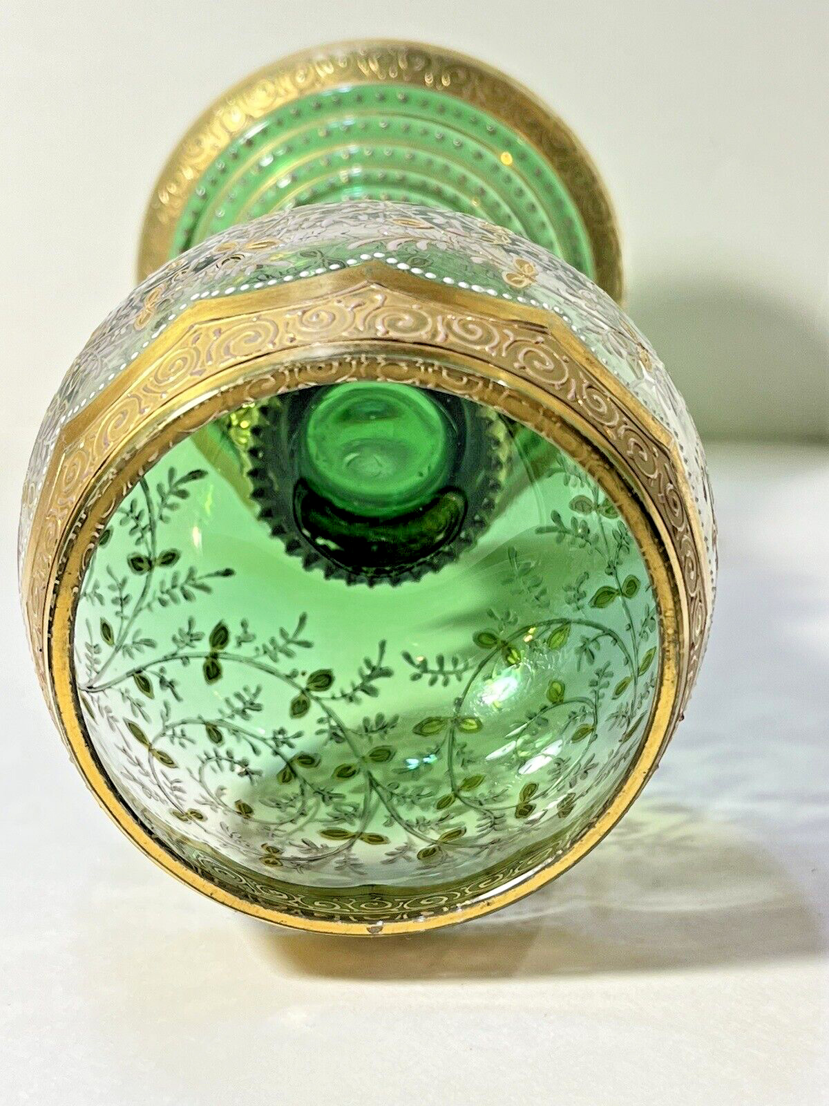 Moser Green Goblet/Chalice With Gold Accent 1900's Czech Republic Bohemia   ML