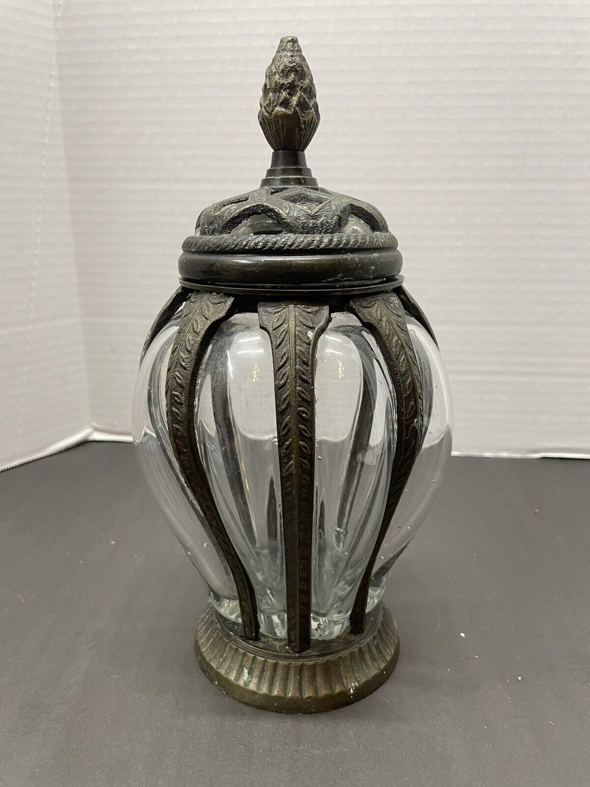 Blown Glass Jar/Metal Casing Possibly Early 1900s *Defects Noted in Description*
