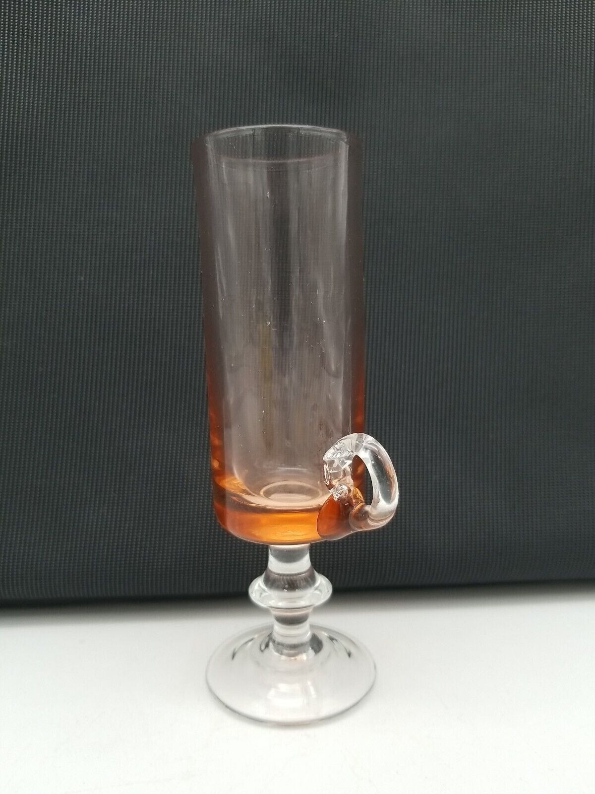1800's Tall Skinny Cordial Shot Glass Round Hand Molded Low Finger Handle