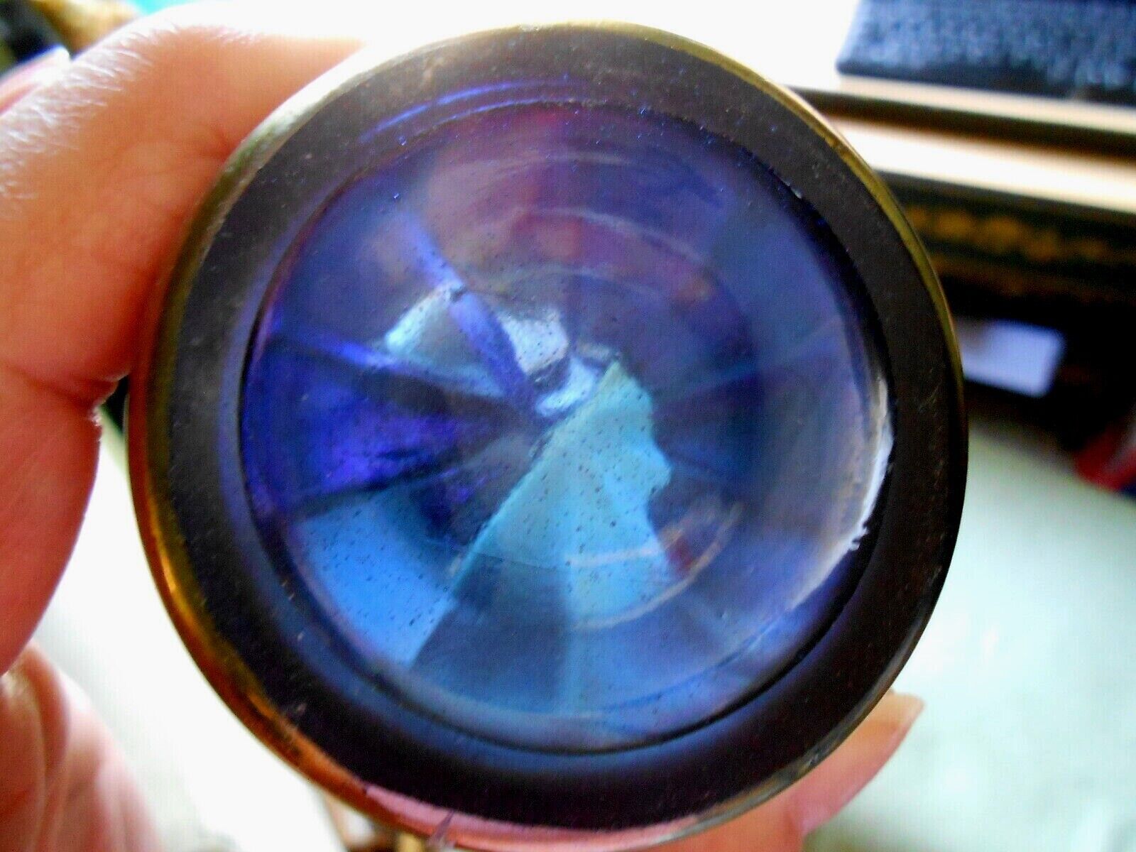 FENTON Prism Band Blue Crocus Tumbler Carnival Glass Iridescent early 1900s