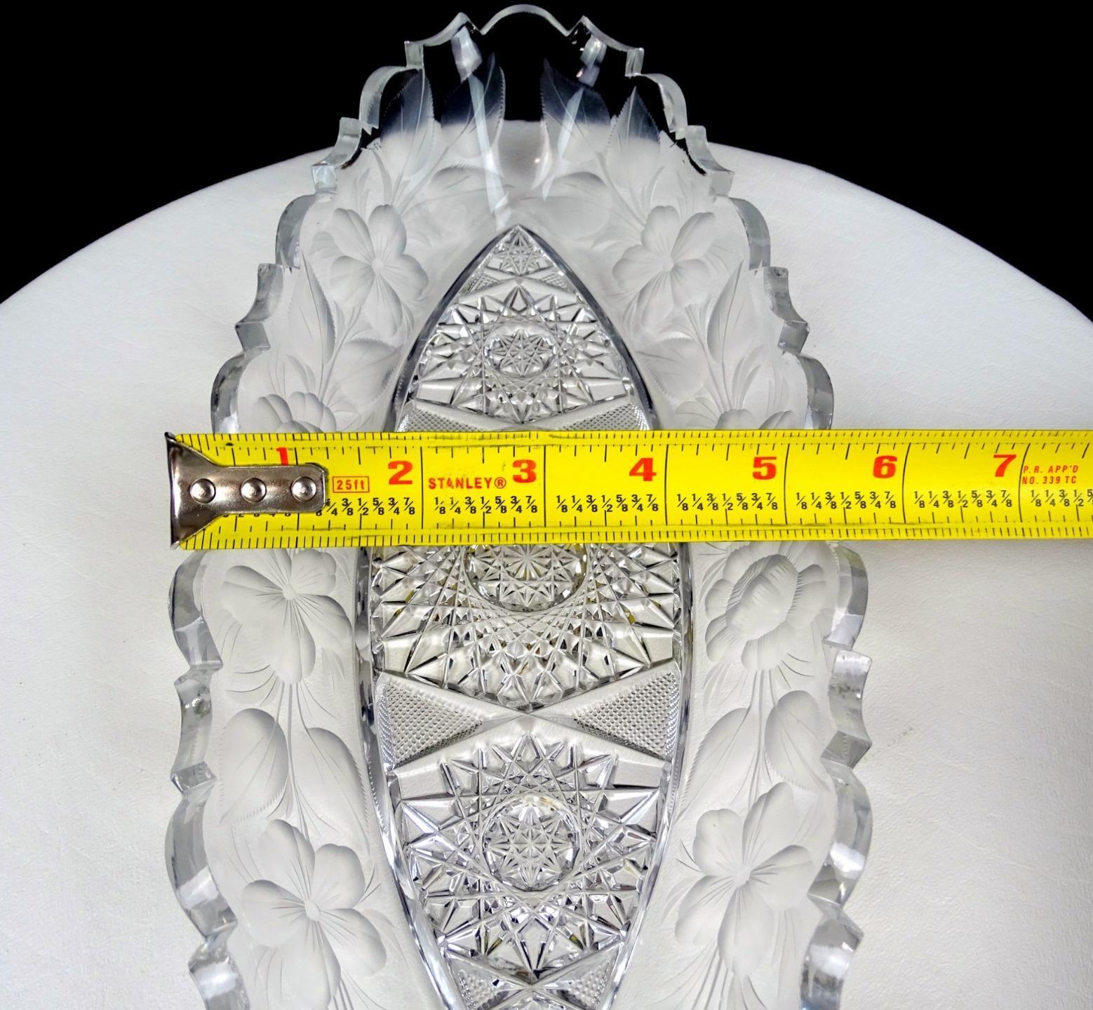 STERLING CUT GLASS CO. REGAL PATTERN ETCHED FLORAL 12 3/4" CELERY DISH 1900's