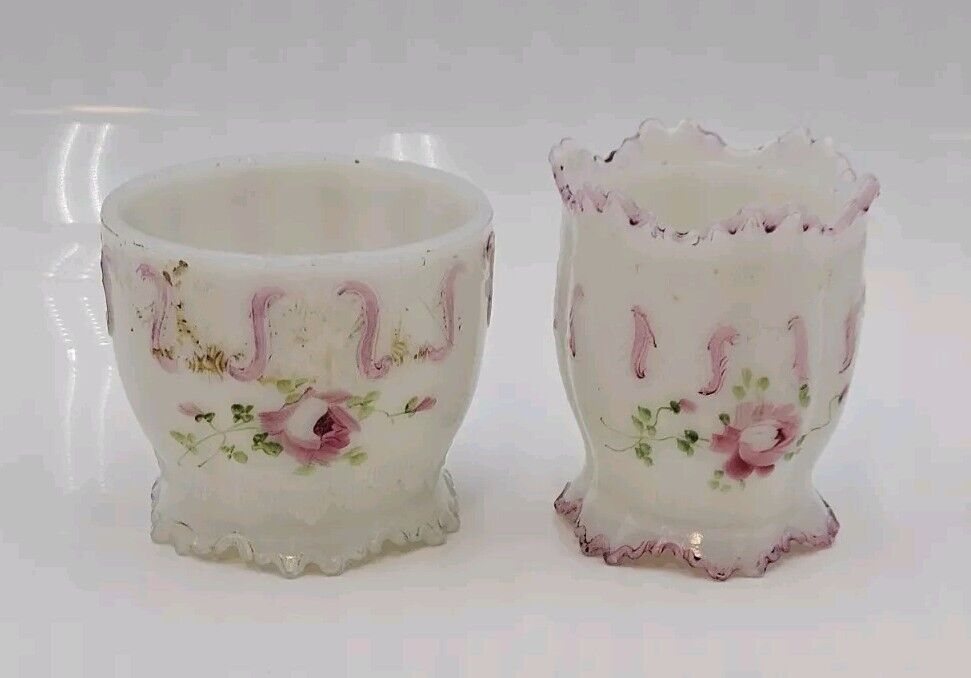 Antique Dithridge Glass Astoria Rose Sugar & Spooner Bowl Set 4"x4"