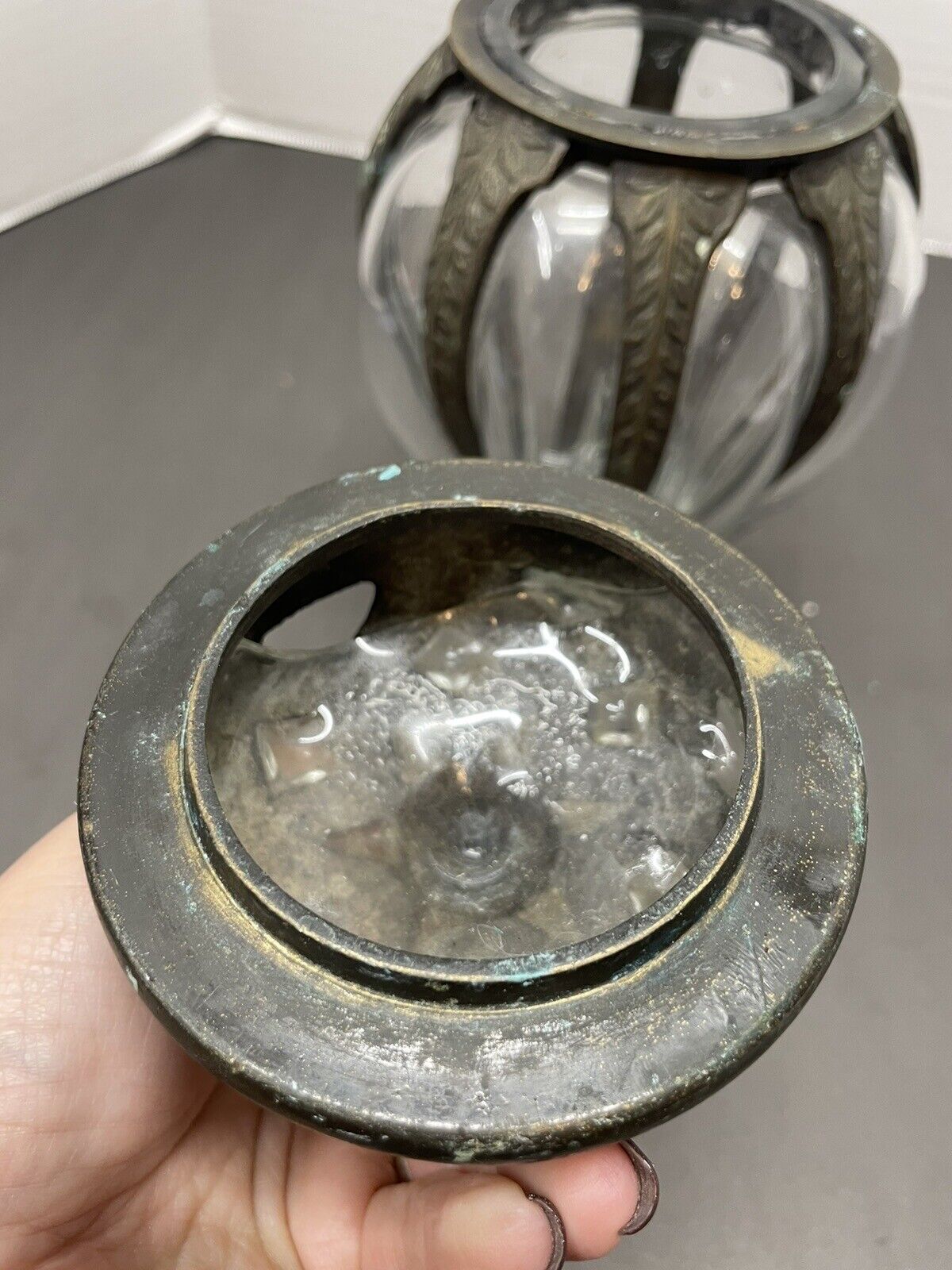 Blown Glass Jar/Metal Casing Possibly Early 1900s *Defects Noted in Description*