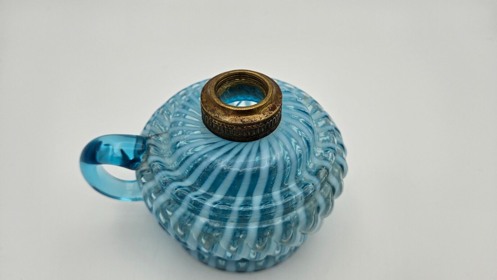 Antique Blue Opalescent Chrysanthemum Swirl Finger / Miniature Oil Lamp Base